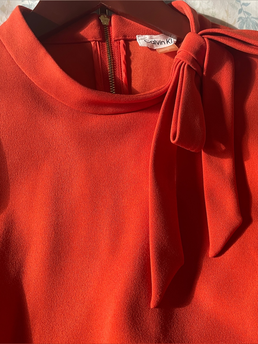 Calvin Klein Shift Dress in Burnt Orange with Bow-Tie Neck - Perfect for Fall - Picture 4 of 4